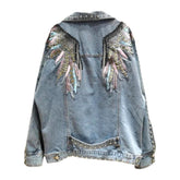 Jeansjacke mit Flügelstickerei für Damen